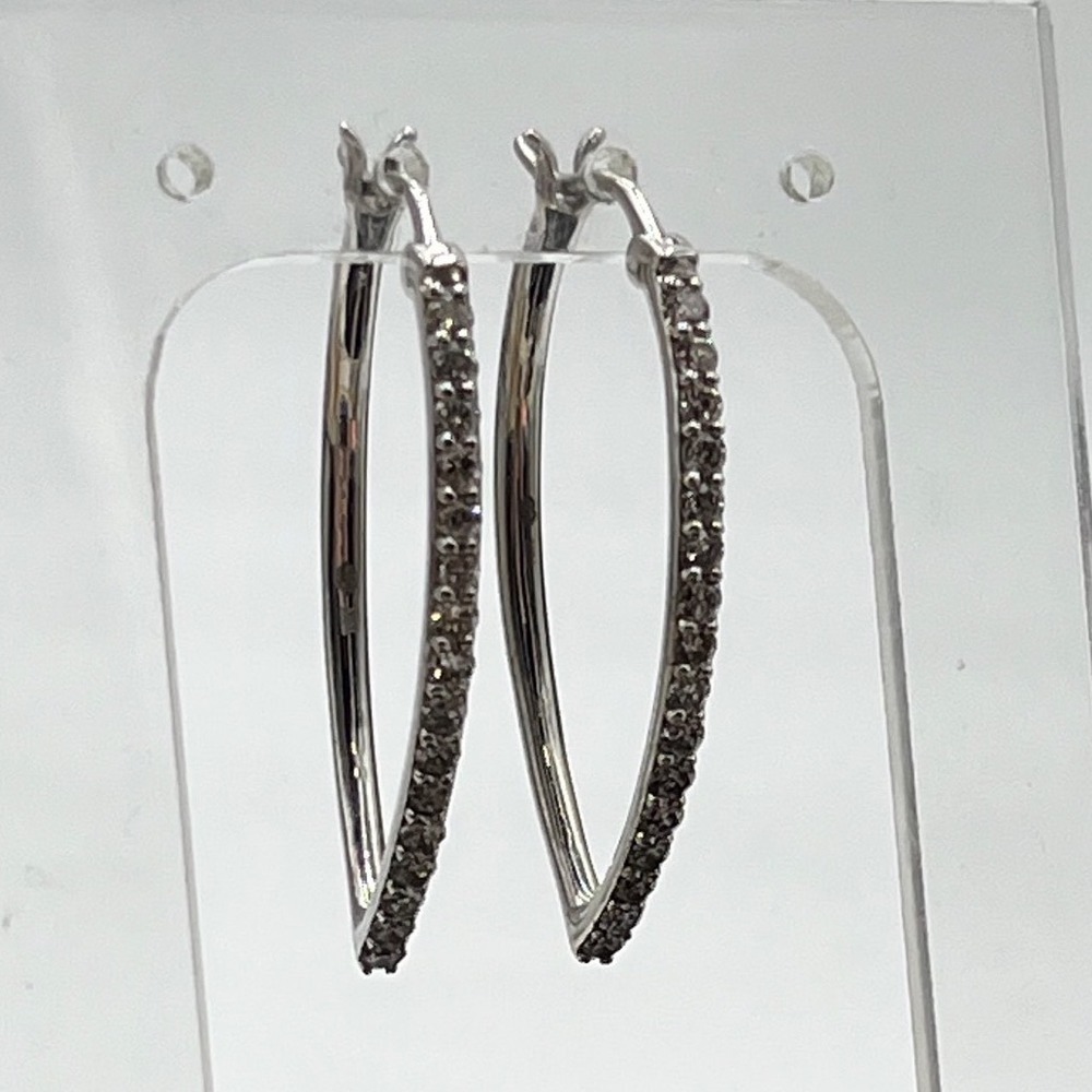 Designer 10K White Gold Diamond Pavé Hoop Earrings V Marquise/Navette Shape 5.3g